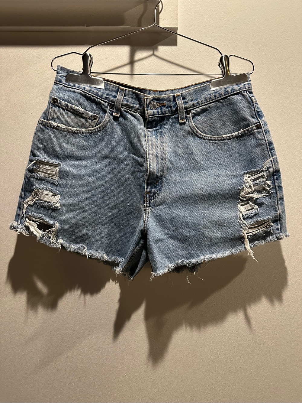 Levi's Light Blue Distressed Denim Cut Off Shorts